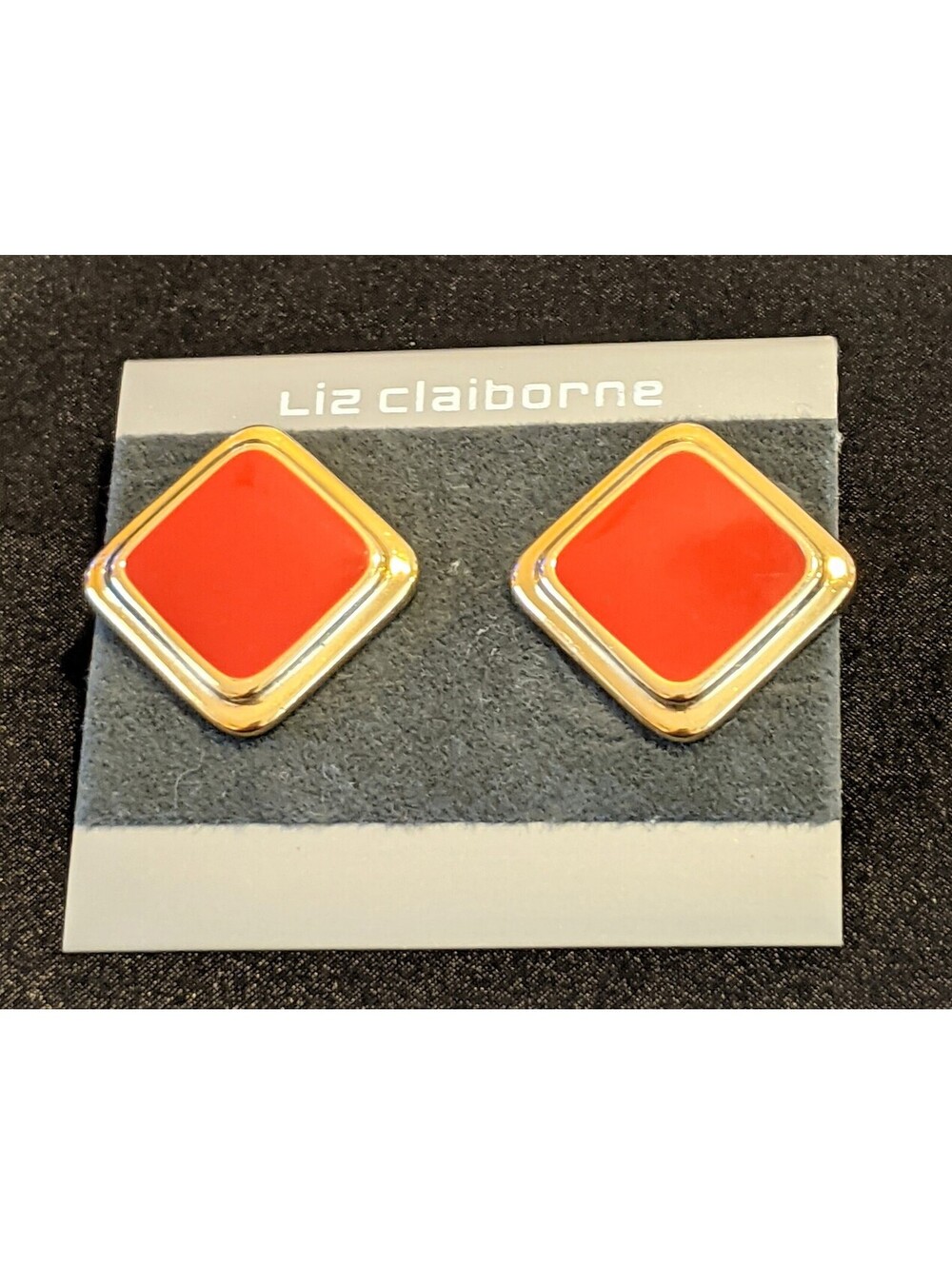 Vintage Liz Claiborne Red Enamel And Gold Tone Metal Pierced Earrings 1 1/8" NOS